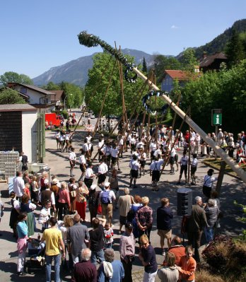 Maibaumaufstellen beim Haus des Gastes in Karlstein